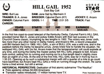 1991 Horse Star Kentucky Derby #78 Hill Gail Back